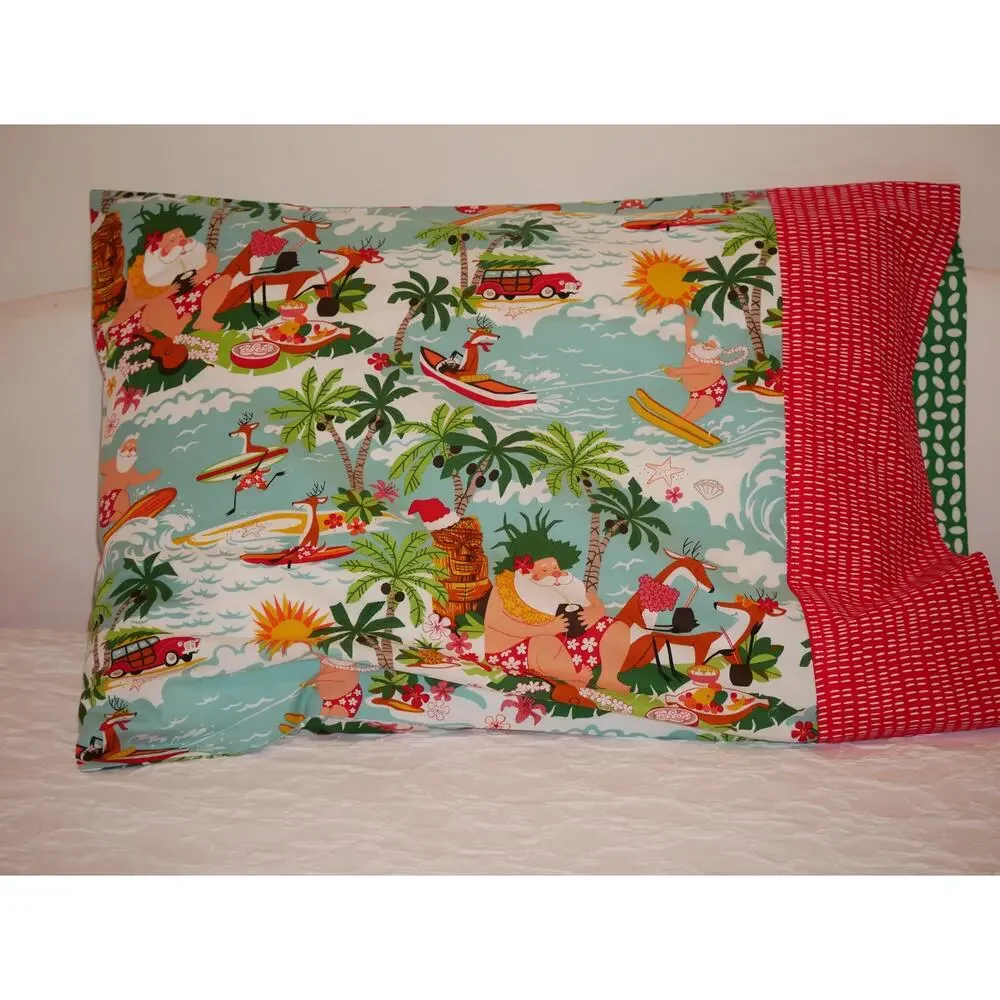 Surfing With Santa Pillowcase: Alexander Henry Designer Cotton